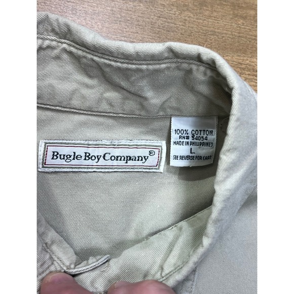 Bugle Boy Company Mens Short Sleeve Button Down Khaki Tan Embroidered  L‎ Y2K - Picture 7 of 9